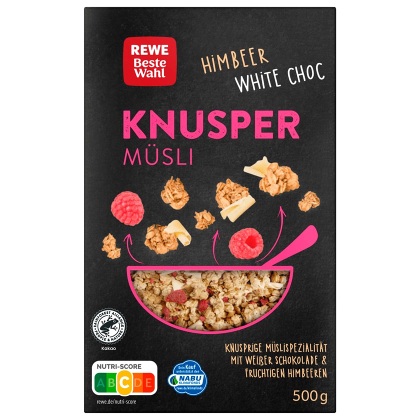 REWE Beste Wahl Knusper Müsli weiße Schokolade Himbeere 500g